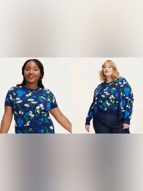 NWOT Kate Spade Target Floral Short Sleeve Crewneck Pullover Sweater Spring XL